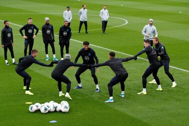 England players during training on Monday ahead of their Euro 2020 qualifier against Kosovo in Southampton. Reuters
