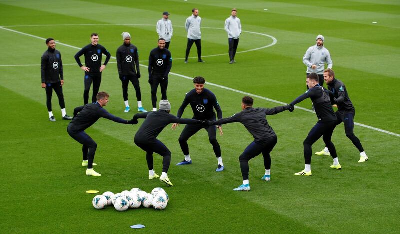 Soccer Football - Euro 2020 Qualifier - England Training - Staplewood Campus, Southampton, Britain - September 9, 2019   England's Tyrone Mings and team mates during training   Action Images via Reuters/Andrew Boyers