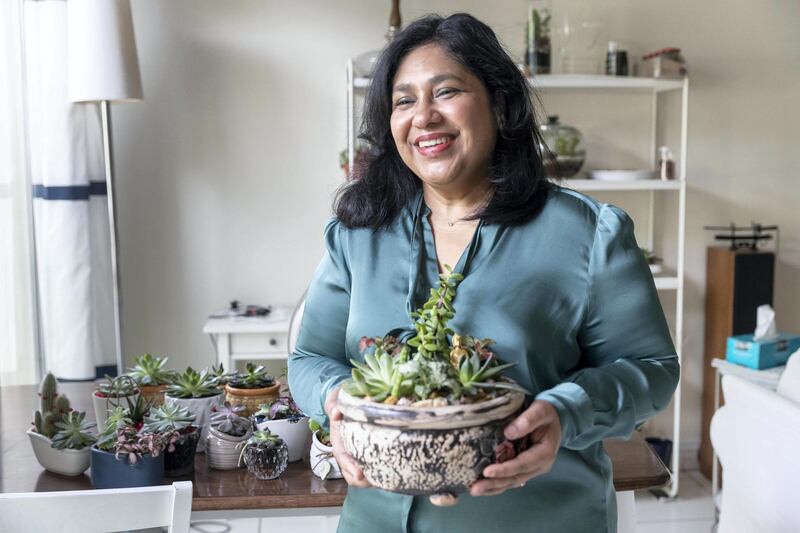 DUBAI, UNITED ARAB EMIRATES. 17 APRIL 2018. Romina Borawake works as a banker by day and moonlights as a gardener, specialising in succulents in her free time. (Photo: Antonie Robertson/The National) Journalist: Pana Munyal. Section: Weekend.