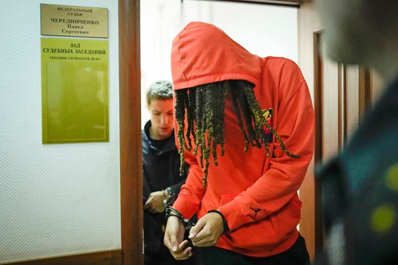 Griner leaving a courtroom after a hearing in May. The Phoenix Mercury star, considered in some polls to be the US’s most gifted female athlete, could face 10 years in prison if convicted on charges of large-scale transportation of drugs. AP