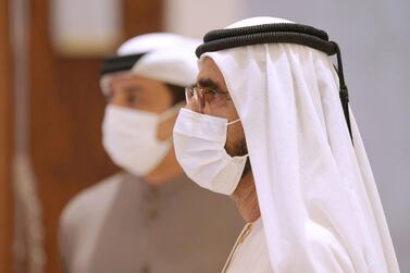Sheikh Mohammed bin Rashid attends the launch of the Emirates Development Bank along with Sheikh Mansour bin Zayed. WAM