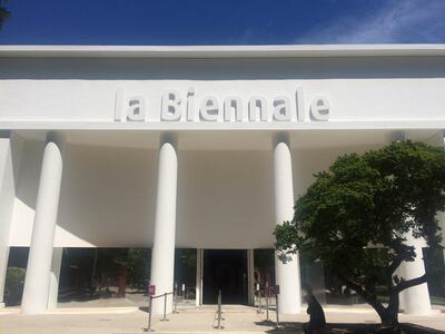 Entrance to the central pavilion curated by Hisham Sarkis. John Brunton