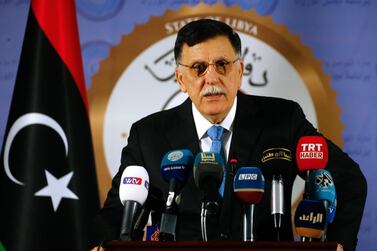Libya's Government of National Accord (GNA) Prime Minister Fayez Al Sarraj speaks during a press conference in the capital Tripoli on July 16, 2019. AFP