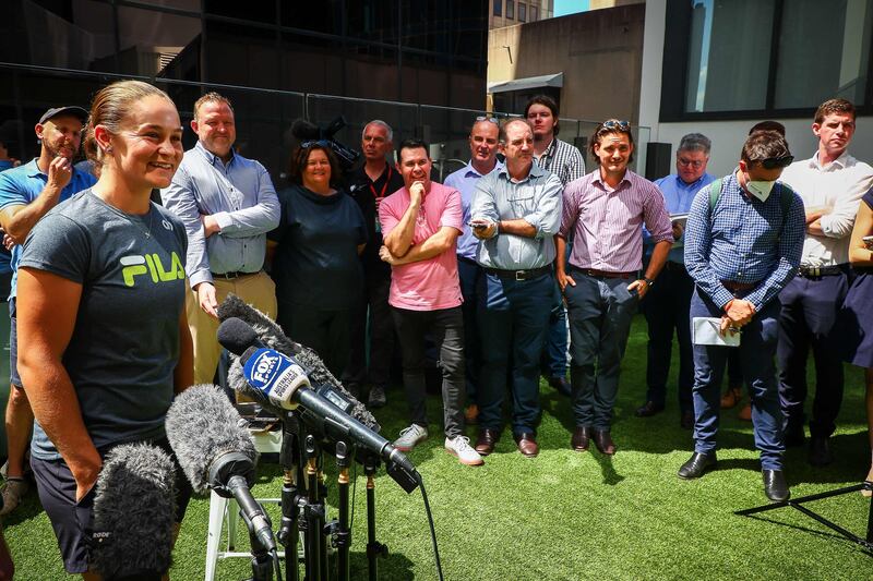 Ashleigh Barty during a press conference in Brisbane after she announced her retirement from tennis. AFP