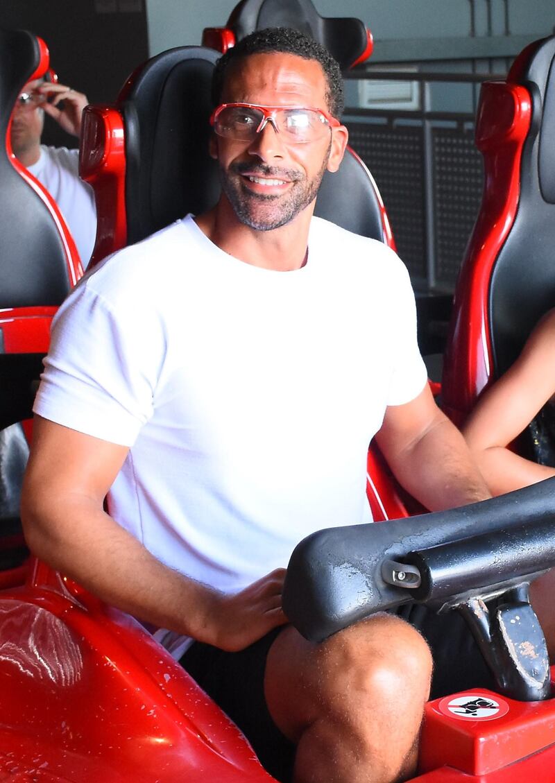 Footballer Rio Ferdinand on the Formula Rossa. Courtesy Ferrari World Abu Dhabi