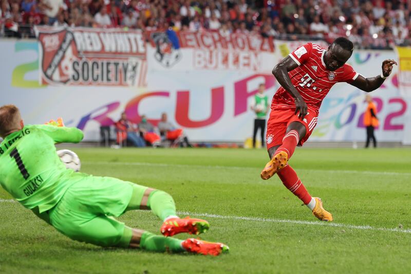 Sadio Mane scores Bayern's second goal against RB Leipzig. Getty