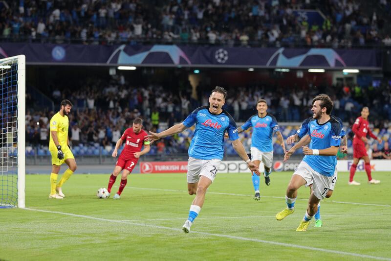 Piotr Zielinski celebrates his second and Napoli's fourth. Getty