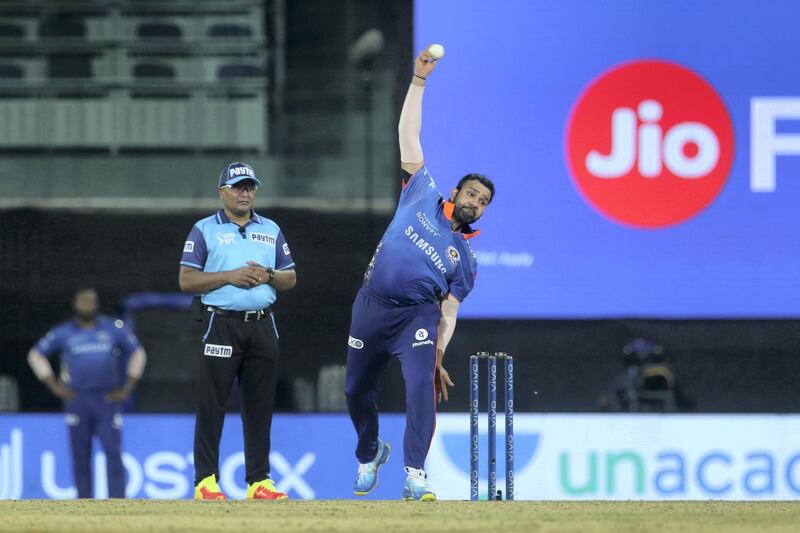Rohit Sharma captain of Mumbai Indians bowls during match 5 of the Vivo Indian Premier League 2021 between the Kolkata Knight Riders and the Mumbai Indians held at the M. A. Chidambaram Stadium, Chennai on the 13th April 2021.

Photo by Vipin Pawar / Sportzpics for IPL