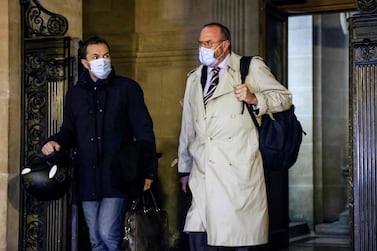 Chris Norman, right, leaves the Palais de Justice courthouse in Paris during the trial of Ayoub El Khazzani, a Moroccan man whose attempted terror attack on an Amsterdam-Paris Thalys train in 2015 was foiled by passengers, including Norman. AFP