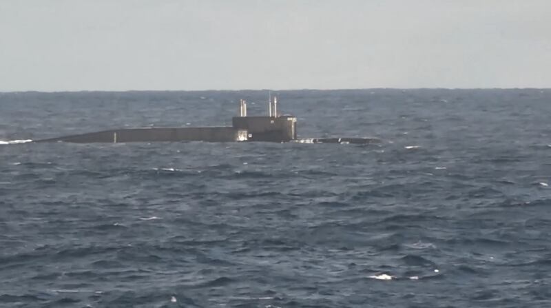 Russia's strategic nuclear-powered ballistic missile submarine Tula, in an image from video released by the Russian Defence Ministry. Reuters