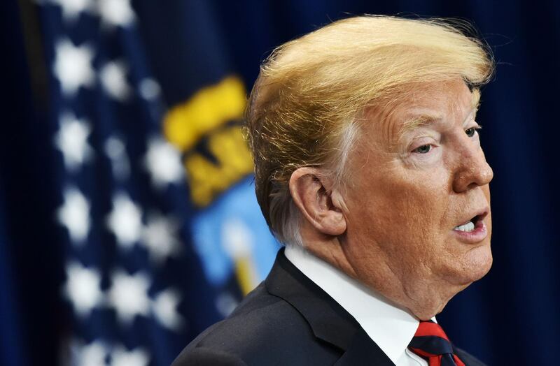 US President Donald Trump speaks at the VA Southern Nevada Healthcare System in Las Vegas on September 21, 2018.
 Trump will take part in a signing ceremony for a bill appropriating funds for energy and water, military construction and veterans affairs. / AFP / MANDEL NGAN
