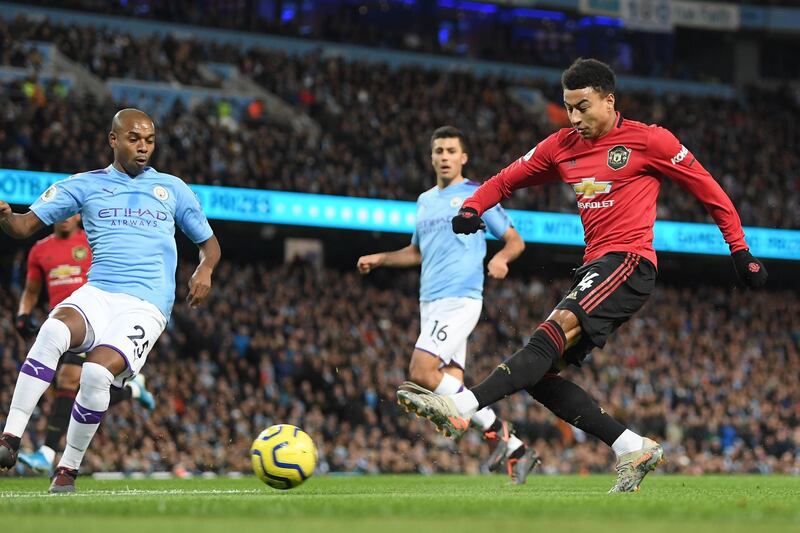 Lingard in action against Manchester City. Getty