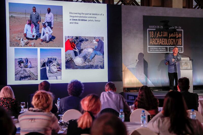 Al Ain, UAE, March 26, 2018.  Archaeology / 18 Conference at Danat Al Ain Hotel and Resort.  Mark Beech during his talk.
Victor besa / The National
National
Reporter:  John Dennehy