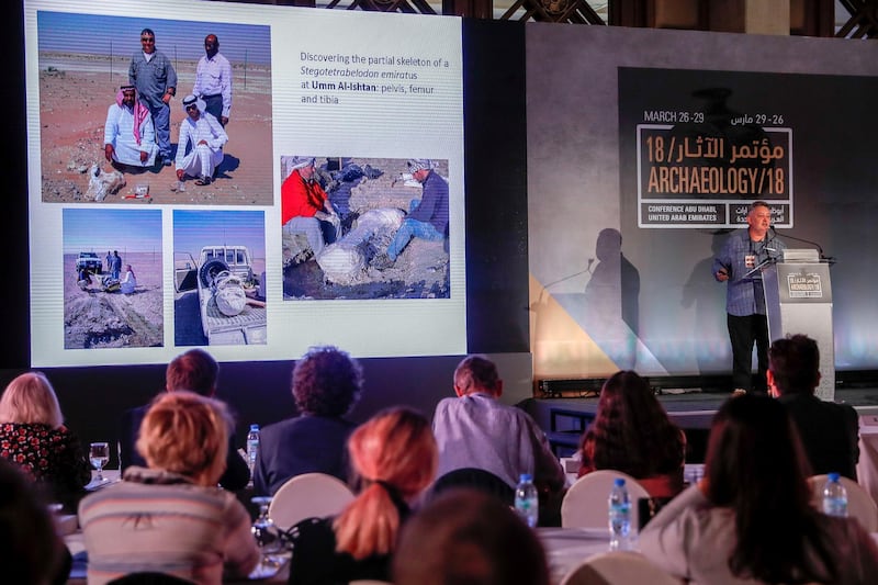 Al Ain, UAE, March 26, 2018.  Archaeology / 18 Conference at Danat Al Ain Hotel and Resort.  Mark Beech during his talk.
Victor besa / The National
National
Reporter:  John Dennehy