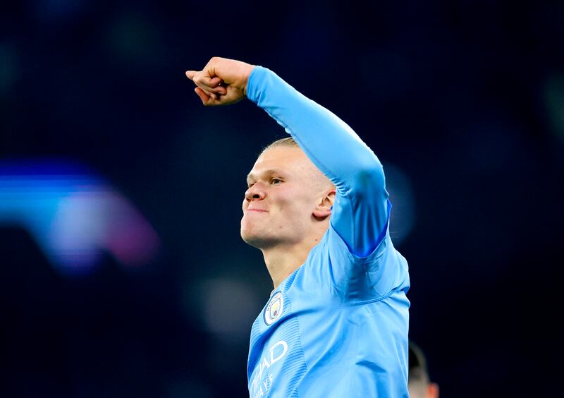 Manchester City's Erling Haaland celebrates his second goal in the 3-0 Champions League win over Young Boys. PA