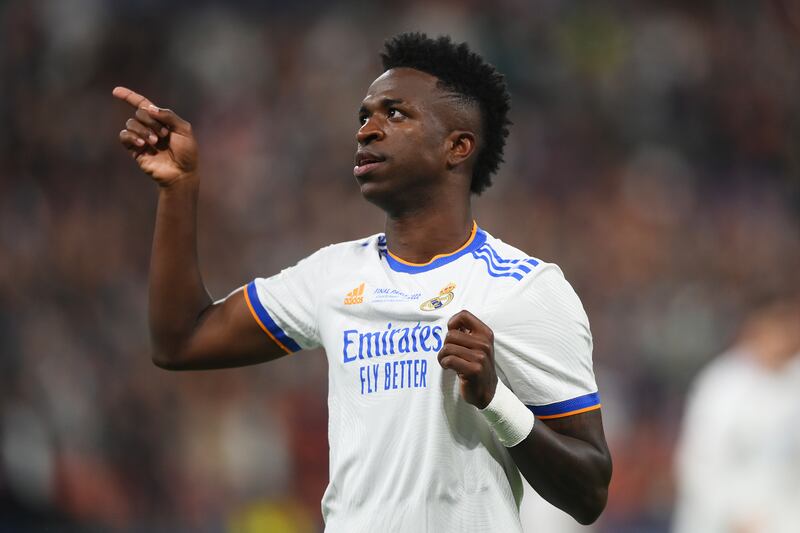 Vinicius Junior celebrates after scoring for Real Madrid. Getty