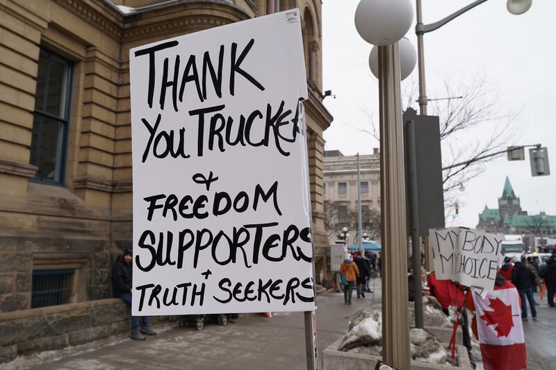 A sign thanking drivers hangs on Wellington Street in central Ottawa. Willy Lowry / The National