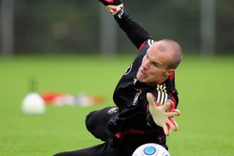 COLOGNE, GERMANY - SEPTEMBER 06:  Robert Enke of Germany is seen during a training session of the German national football team at the Sued Stadium on September 6, 2009 in Cologne, Germany.  (Photo by Stuart Franklin/Bongarts/Getty Images)