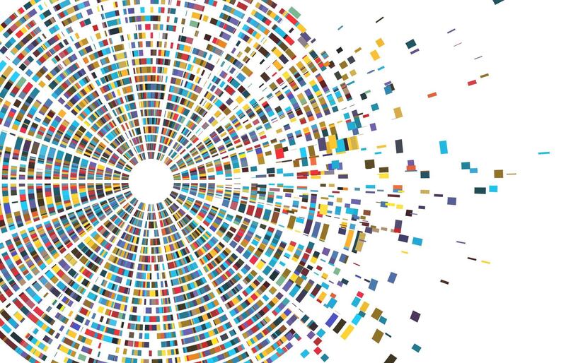 2B12MF0 Dna test infographic. Genome sequence map, chromosome architecture and genetic sequencing chart abstract data vector illustration