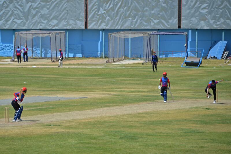 Afghanistan players at a training session at the Kabul International Cricket Ground. AFP