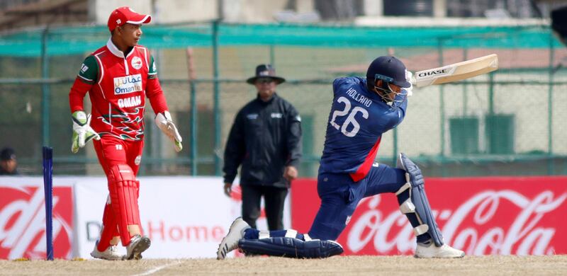 Ian Holland of USA is out bowled during the ICC Cricket World Cup League 2 match between USA and Oman at TU Cricket Stadium on 6 February 2020 in Nepal (1)