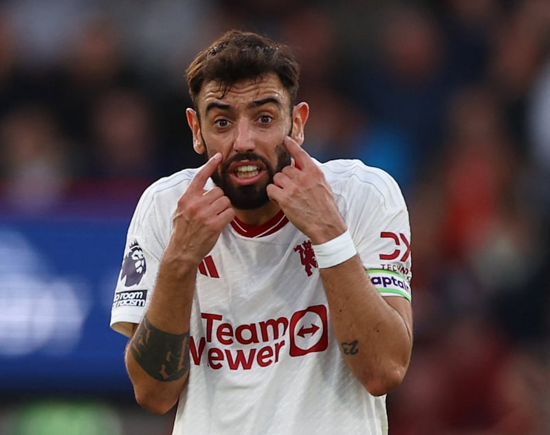 Manchester United's Bruno Fernandes reacts during the game. Action Images