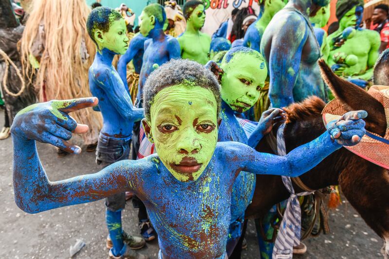 Children at the carnival parade in Jacmel, Haiti, in February. EPA