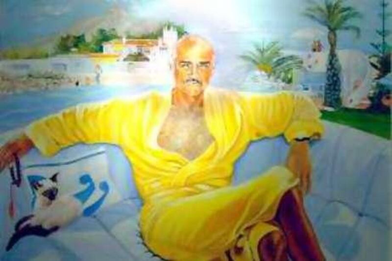 ROME, ITALY, May 30, 2001: Actor Sean Connery is seen in this "Yellow Bathrobe" portrait painted by his wife French artist Micheline Roquebrune Connery on display at the presentation of her exhibition. Courtesy of AP Photo/ Gregorio Borgia