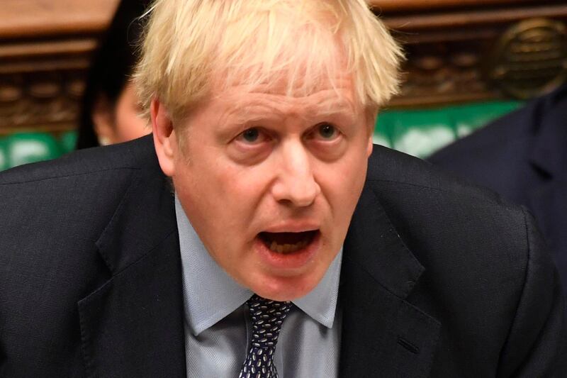 A handout picture released by the UK Parliament shows Britain's Prime Minister Boris Johnson making a statement in the House of Commons in London on October 19, 2019. British MPs gather Saturday for a historic vote on Prime Minister Boris Johnson's Brexit deal, a decision that could see the UK leave the EU this month or plunge the country into fresh uncertainty.  - RESTRICTED TO EDITORIAL USE - MANDATORY CREDIT " AFP PHOTO / UK PARLIAMENT / JESSICA TAYLOR  " - NO USE FOR ENTERTAINMENT, SATIRICAL, MARKETING OR ADVERTISING CAMPAIGNS - EDITORS NOTE THE IMAGE HAS BEEN DIGITALLY ALTERED AT SOURCE TO OBSCURE VISIBLE DOCUMENTS
 / AFP / UK PARLIAMENT / JESSICA TAYLOR / RESTRICTED TO EDITORIAL USE - MANDATORY CREDIT " AFP PHOTO / UK PARLIAMENT / JESSICA TAYLOR  " - NO USE FOR ENTERTAINMENT, SATIRICAL, MARKETING OR ADVERTISING CAMPAIGNS - EDITORS NOTE THE IMAGE HAS BEEN DIGITALLY ALTERED AT SOURCE TO OBSCURE VISIBLE DOCUMENTS
