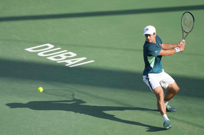 Mackenzie McDonald gets set to hit a backhand to Andrey Rublev. AP