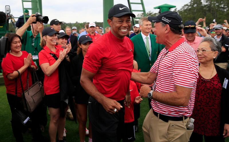 Tiger Woods celebrates with family after winning the US Masters. Tannen Maury / EPA