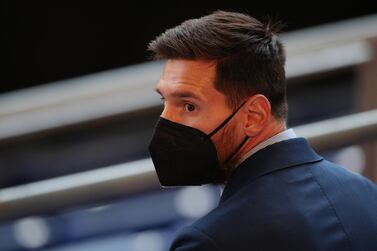 Soccer Football - Joan Laporta, inauguration ceremony of the presidency of FC Barcelona - Camp Nou, Barcelona, Spain - March 17, 2021 Barcelona's Lionel Messi before the start of the inauguration ceremony REUTERS/Albert Gea