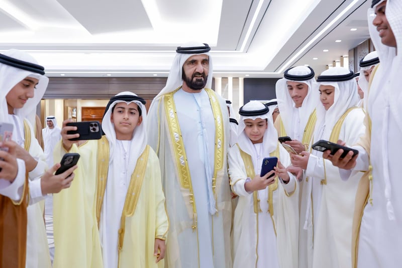 Sheikh Mohammed bin Rashid, Vice President and Ruler of Dubai, met members of the Emirati Children's Parliament. Dubai Media Office