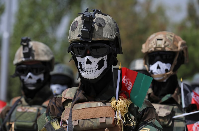 Afghan Army special forces personnel graduate after a three-month training programme at the Kabul Military Training Centre. The Afghan military is under increased pressure as US forces are withdrawing after almost 20 years.