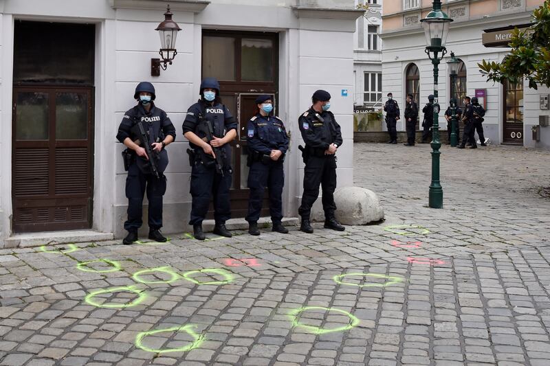 Police guard the scene the day after a deadly shooting spree in November 2020 in Vienna. Getty Images