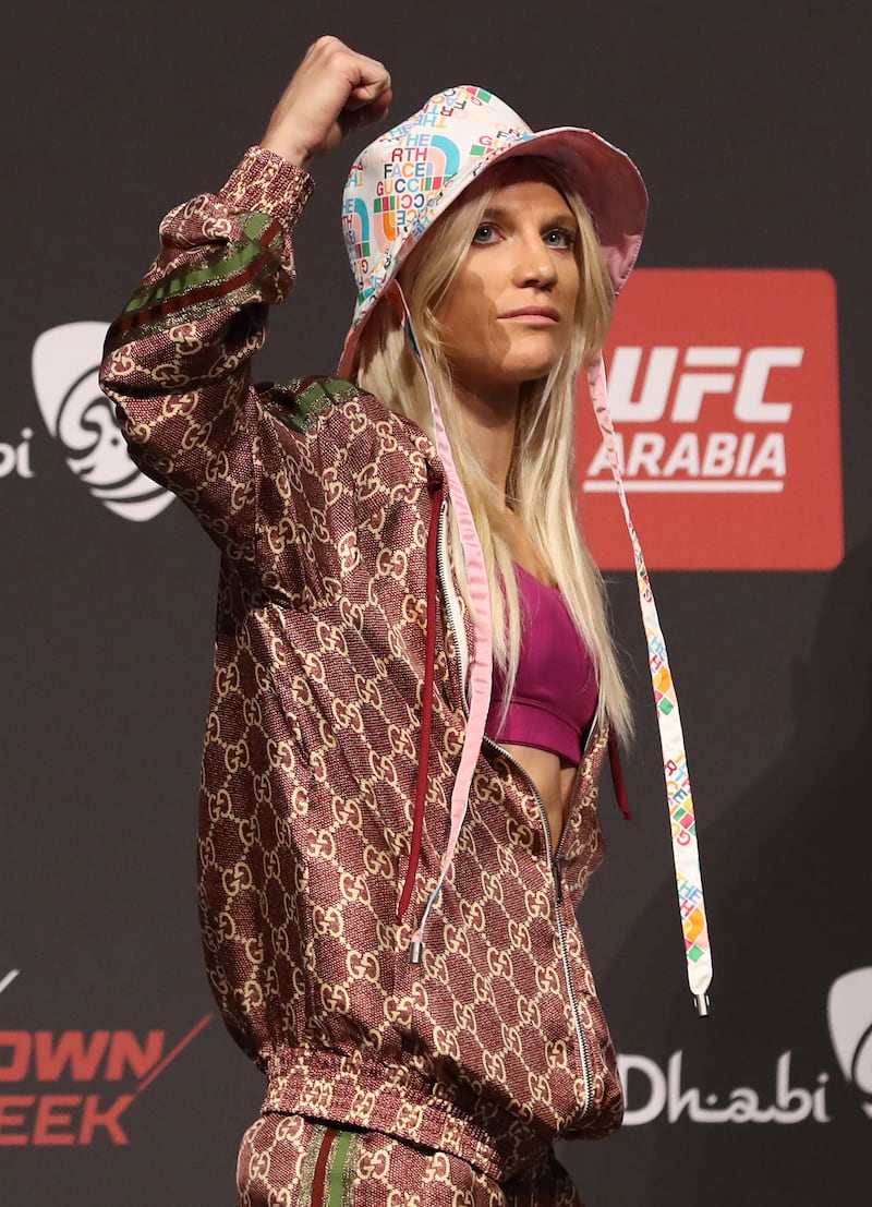 Manon Fiorot at the press conference before her fight against Katlyn Chookagian.