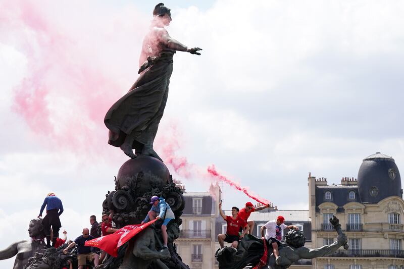 Liverpool fans in Place de la Nation, Paris. PA