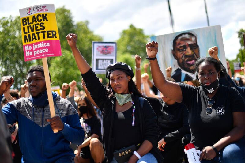 Sasha Johnson, centre, attends a protest at Hyde Park in London in June 2020. AP Photo