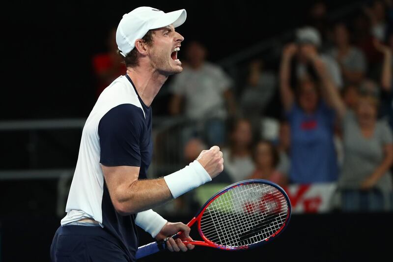 Andy Murray of Great Britain celebrates winning the fourth set in his first round match against Roberto Bautista Agut of Spain during day one of the 2019 Australian Open at Melbourne Park in Melbourne, Australia.  Getty Images