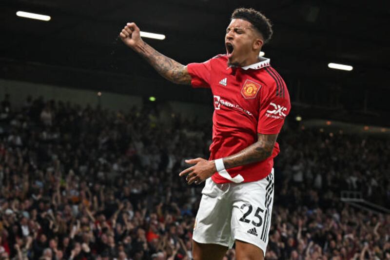 Jadon Sancho after giving United the lead. AFP