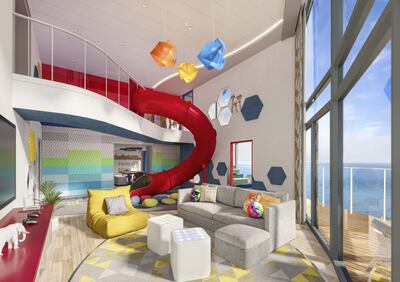 The ultimate family townhouse spans three levels and has a slide, cinema and karaoke system. Photo: Royal Caribbean