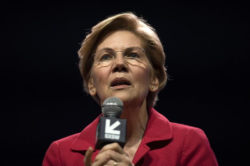 Senator Elizabeth Warren, a Democrat from Massachusetts and 2020 presidential candidate, speaks during the South By Southwest (SXSW) conference in Austin, Texas, U.S., on Saturday, March 9, 2019. Warren said breaking up giant tech companies would "keep the marketplace competitive," during an appearance at one of the biggest technology events in the U.S. Photographer: Callaghan O'Hare/Bloomberg