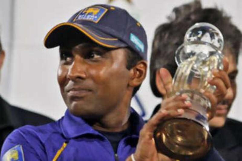 The Sri Lanka captain Mahela Jayawardene with the Asia Cup.