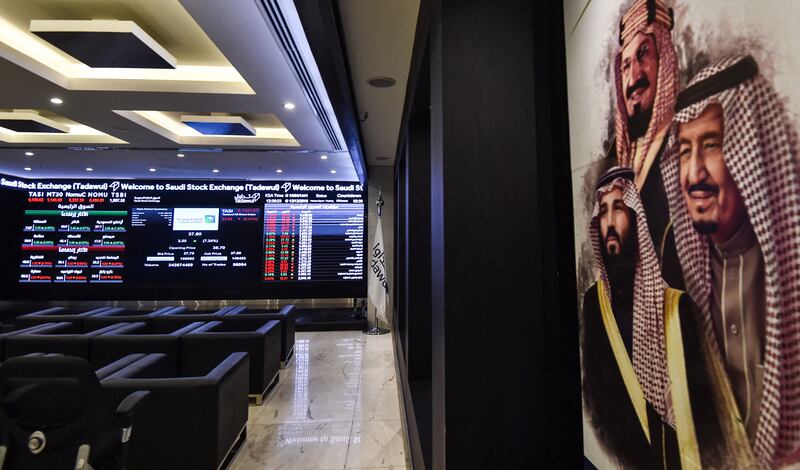 The exchange board at the Tadawul bourse in Riyadh, where a new index has been established AFP