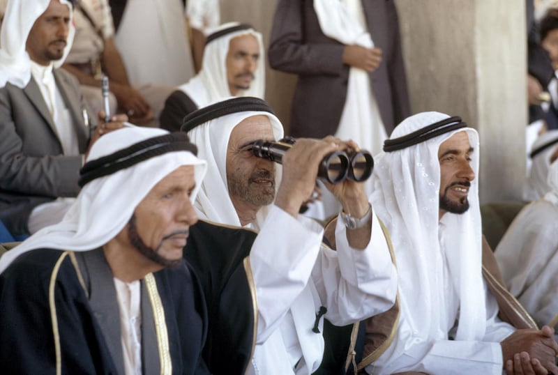 UNITED ARAB EMIRATES. Dubai. 5 anniversary celebrations of Sheikh Zayed's accession, prior to foundation of UAE. 27 Nov 1971. Sheikh Zayed bin Sultan Al Nahyan.