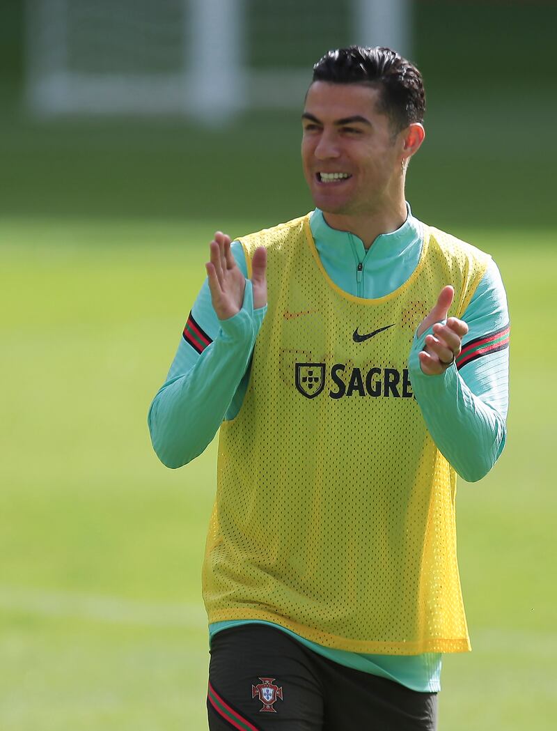 Cristiano Ronaldo applauds during Portugal training. EPA