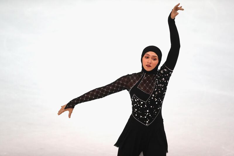 OBERSTDORF, GERMANY - SEPTEMBER 29:  Zahra Lari of United Arabic Emirates performs at the Ladies short program during the 49. Nebelhorn Trophy 2017 at Eishalle Oberstdorf on September 29, 2017 in Oberstdorf, Germany.  (Photo by Alexander Hassenstein/Bongarts/Getty Images)