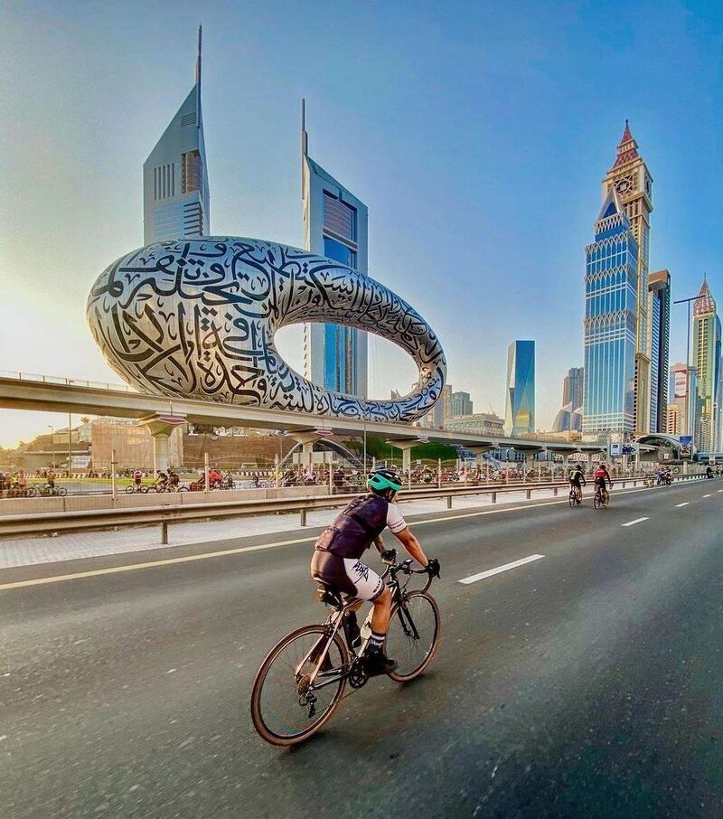 The Sheikh Zayed Road turned into a cycling track for the Dubai Ride challenge. Courtesy: Jeremy Paul de Jesus