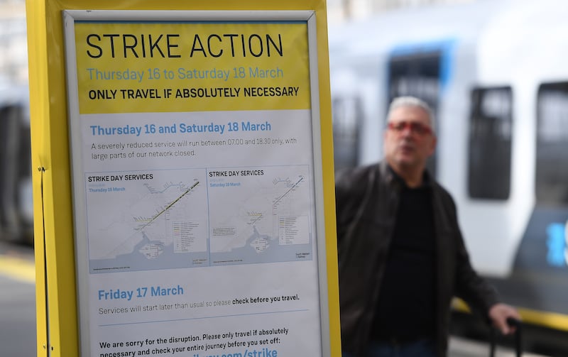 Rail workers went on strike on Thursday and more stoppages are planned on March 30 and April 1. EPA