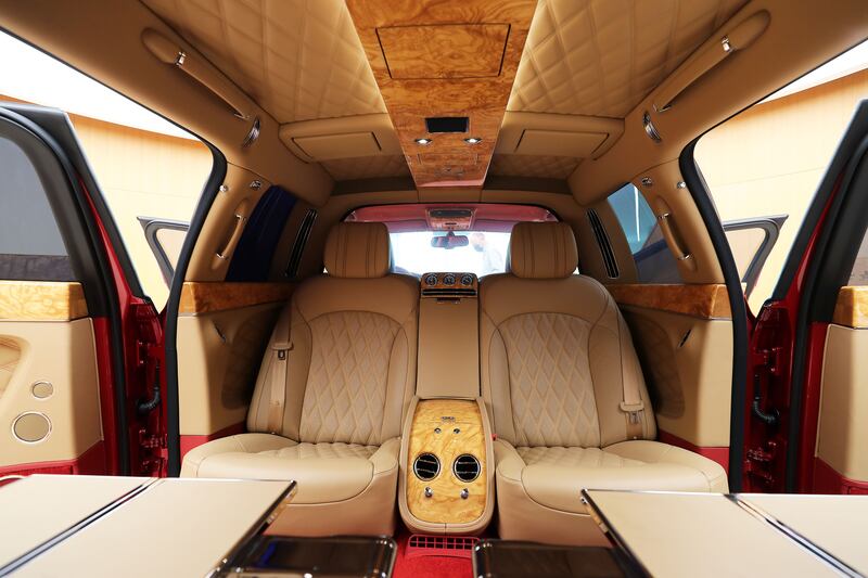 The luxurious interior of the limousine.